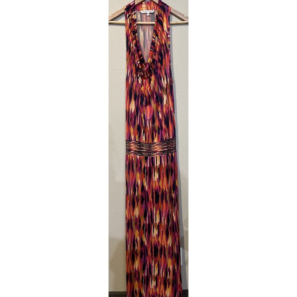 TRINA TURK knit maxi dress MULTICOLOR draped neck drop waist stretchy MEDIUM